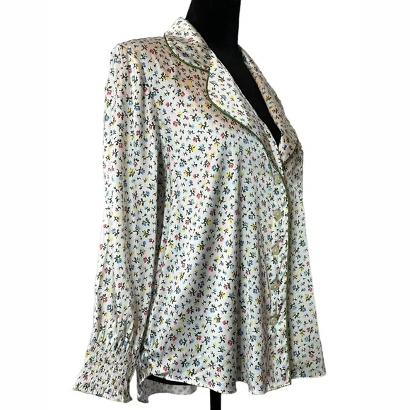 Morgan Lane Anais Long Sleeve Floral Confetti Silk Night Shirt‎ Size Women Large - Picture 4 of 11